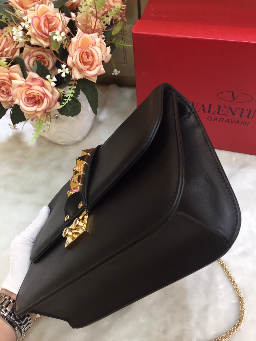 Va1e*ntin0 garavani pre-owned 2010s rockstud shoulder bag leather black 344280 26 × 8 × 18 cm