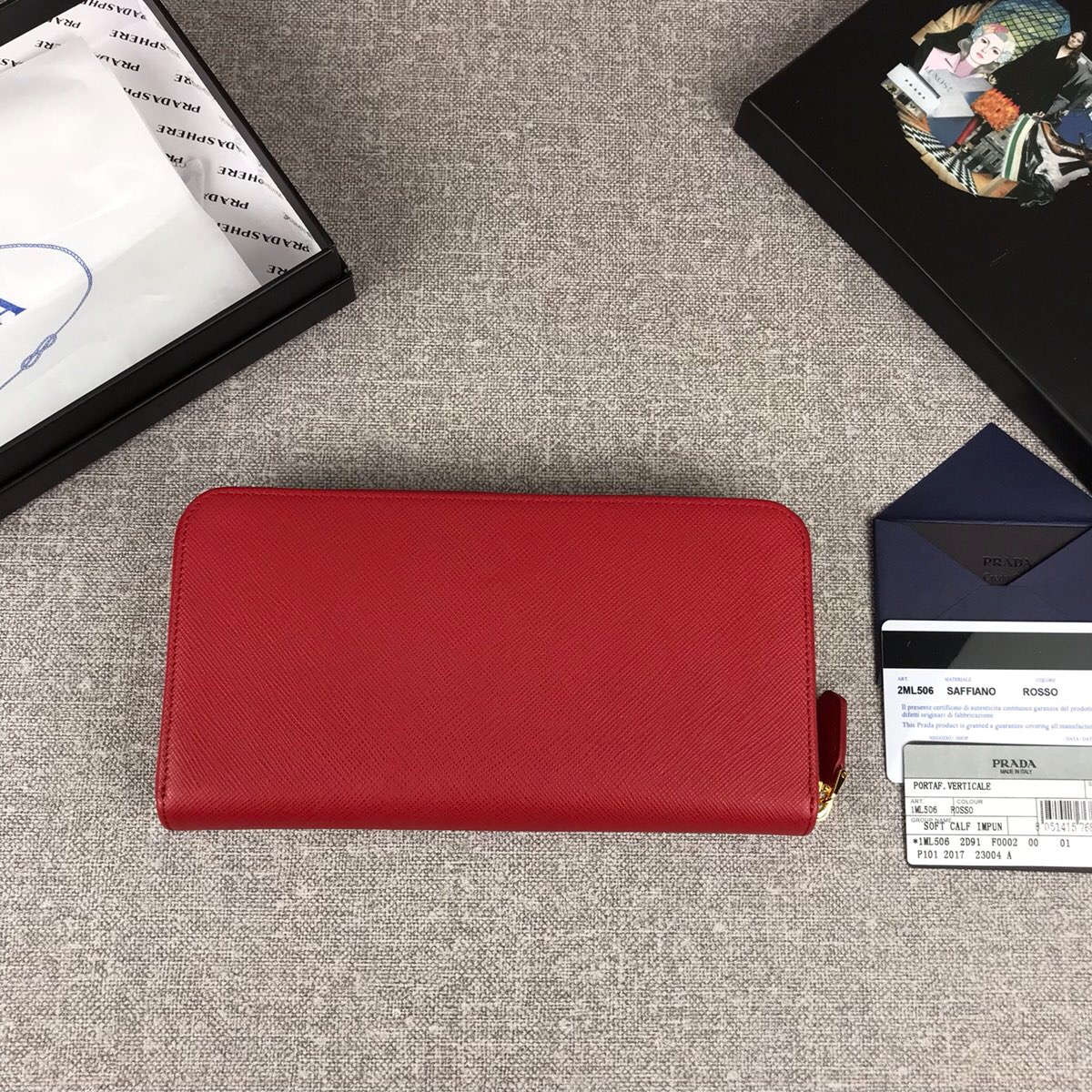 Pra*a large saffiano leather wallet red 1ml506 20 x 10 cm