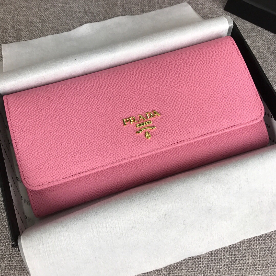 Pra*a large saffiano leather wallet pink 1mh132 18.7 x 9.5 cm