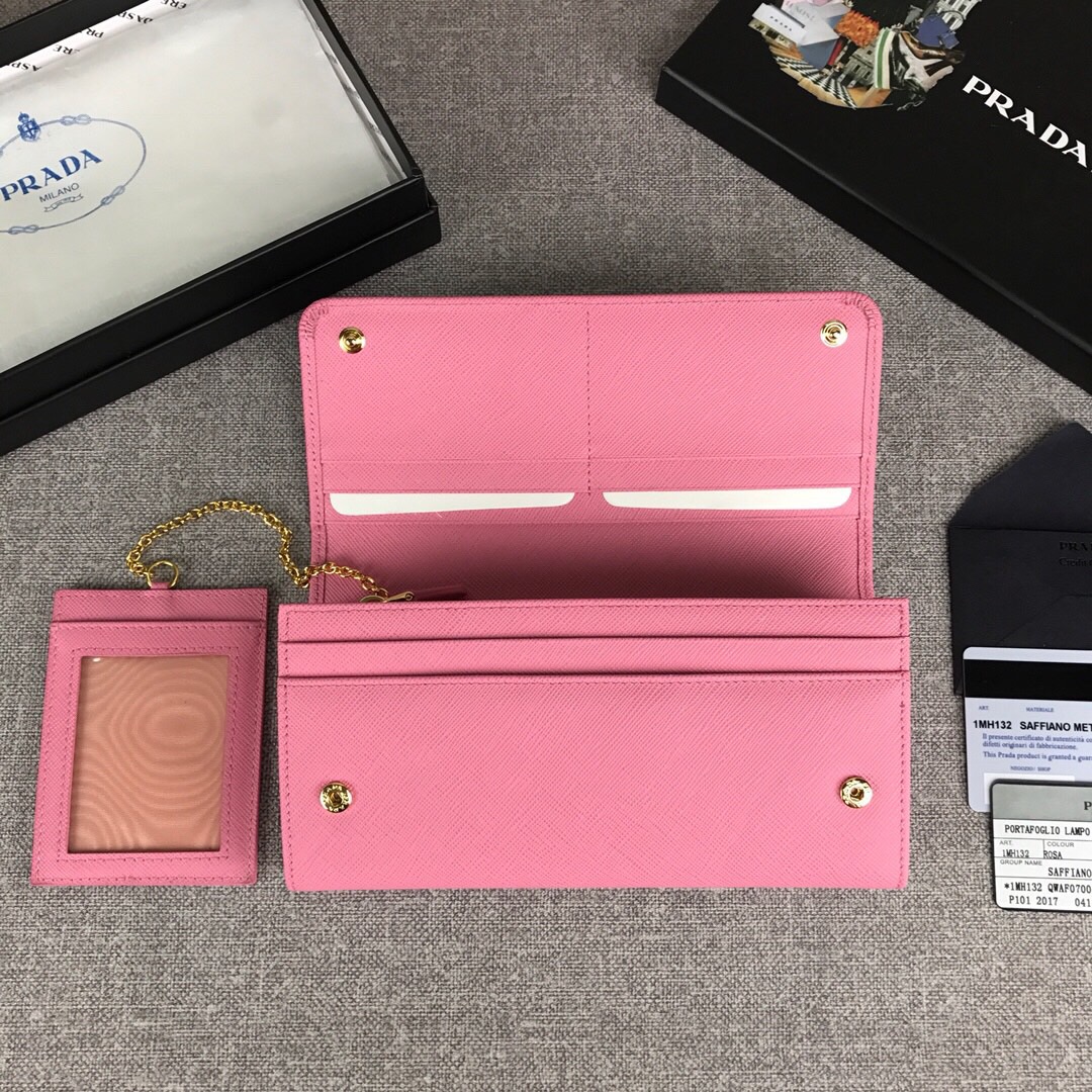 Pra*a large saffiano leather wallet pink 1mh132 18.7 x 9.5 cm