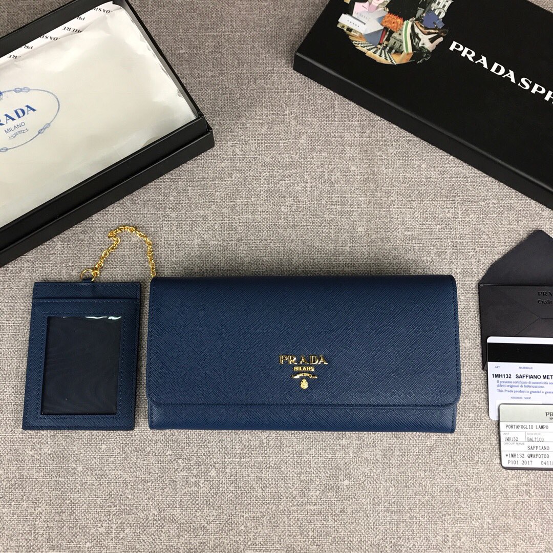 Pra*a large saffiano leather wallet navy 1mh132 18.7 x 9.5 cm