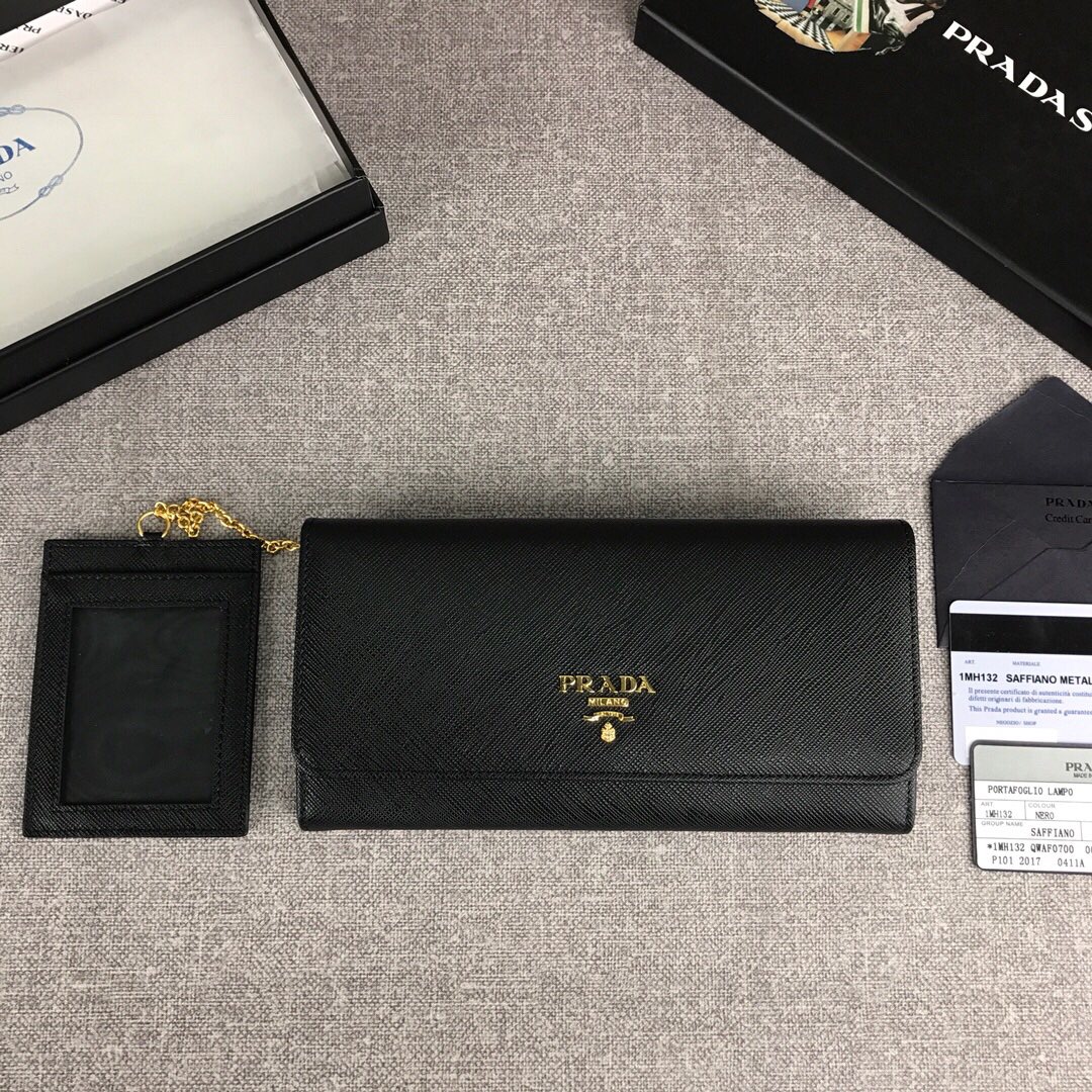 Pra*a large saffiano leather wallet black 1mh132 18.7 x 9.5 cm