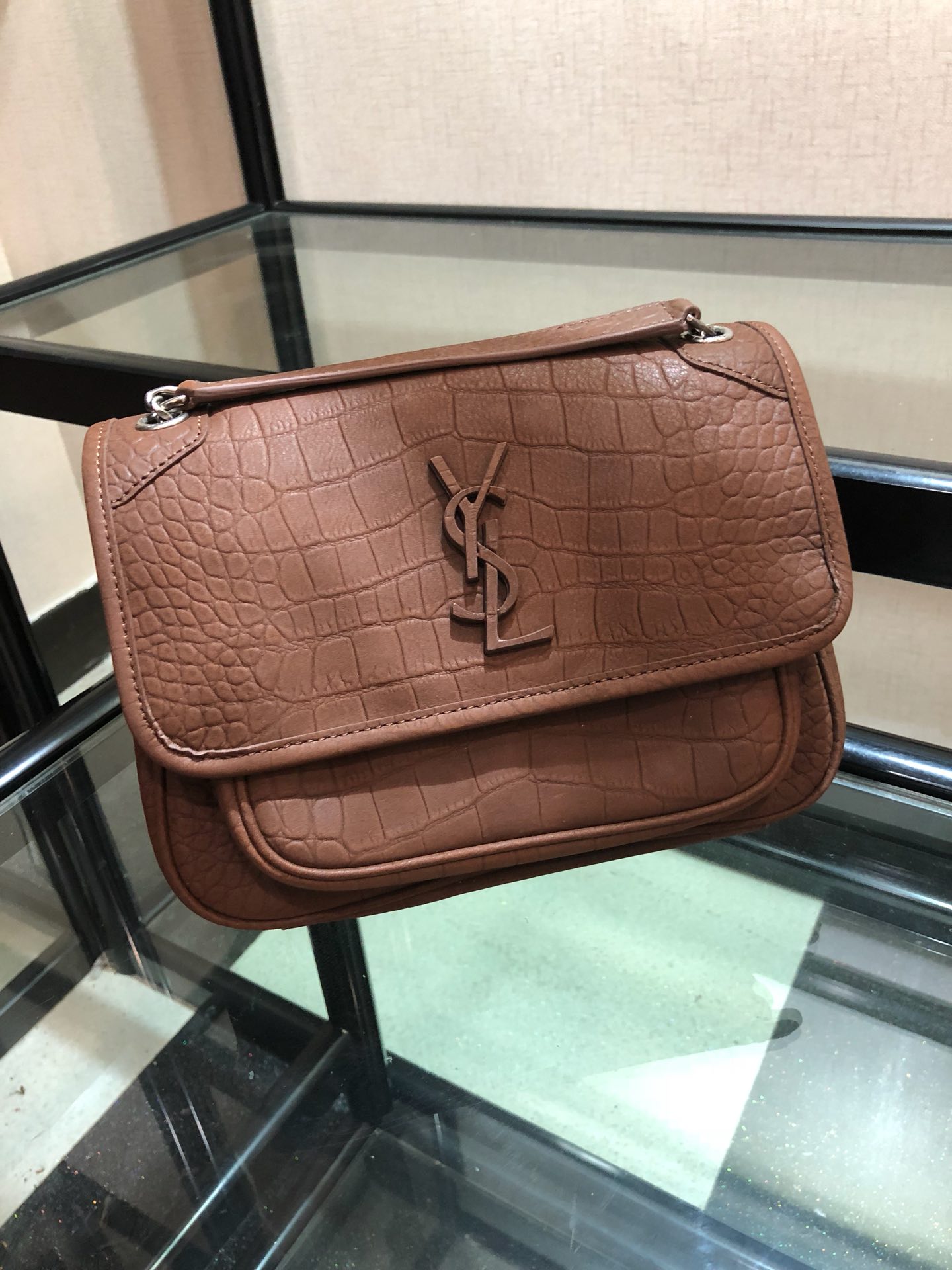 Y51 niki baby in crocodile leather brown 6331511 21 x 16 x 7.5 cm