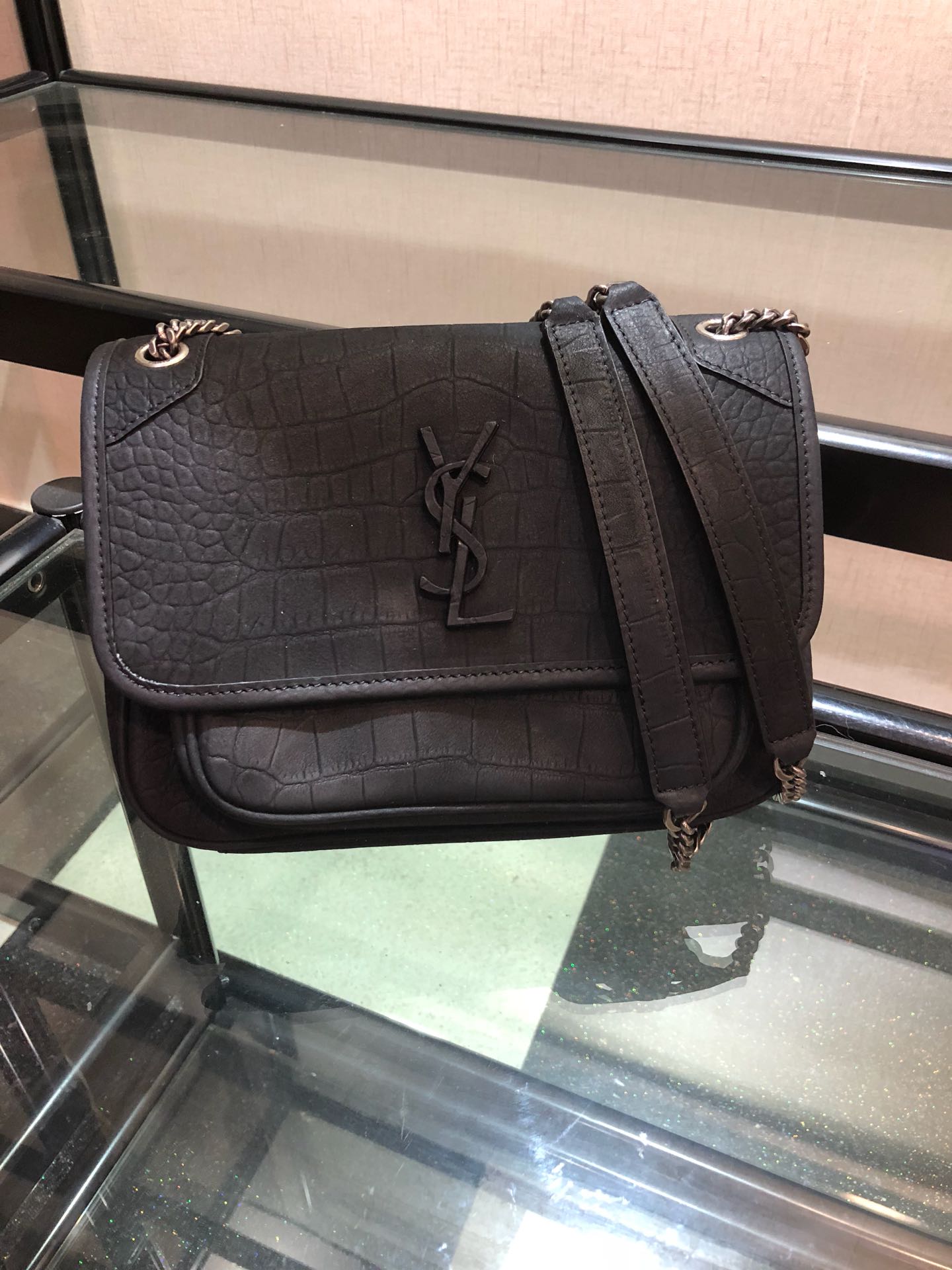 Y51 niki baby in crocodile leather black 6331511 21 x 16 x 7.5 cm