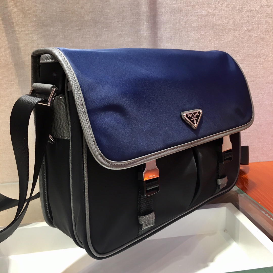 Pra*a re-nylon and saffiano leather shoulder bag blue 2vd768 32 x 24 x 12 cm