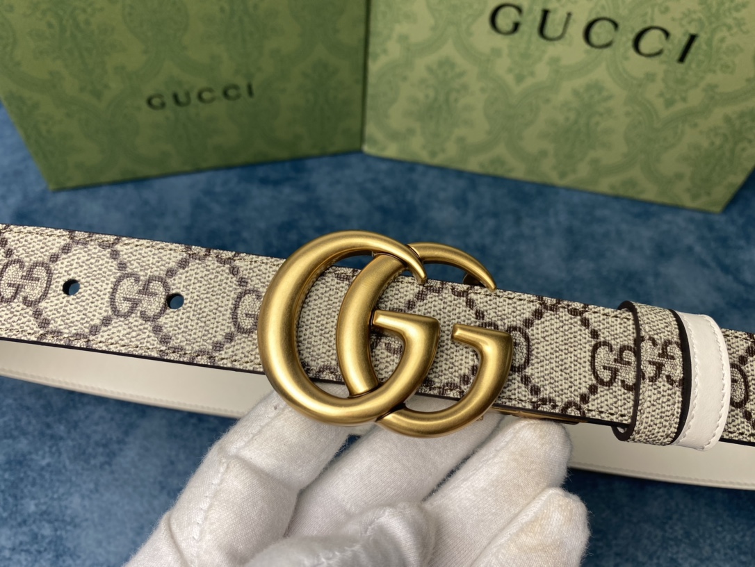 Gvc*1 marmont thin belt double g buckle in white