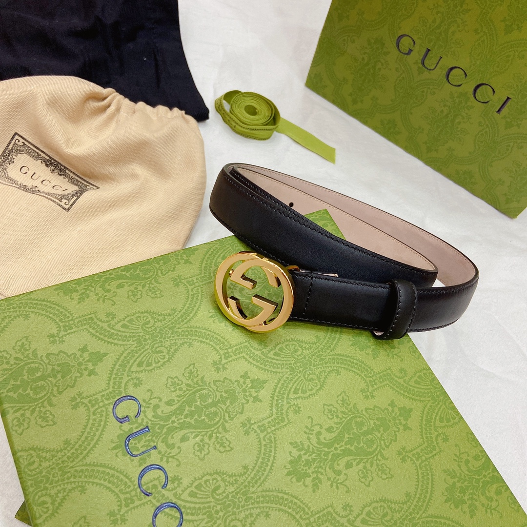 Gvc*1 men black leather logo gg belt