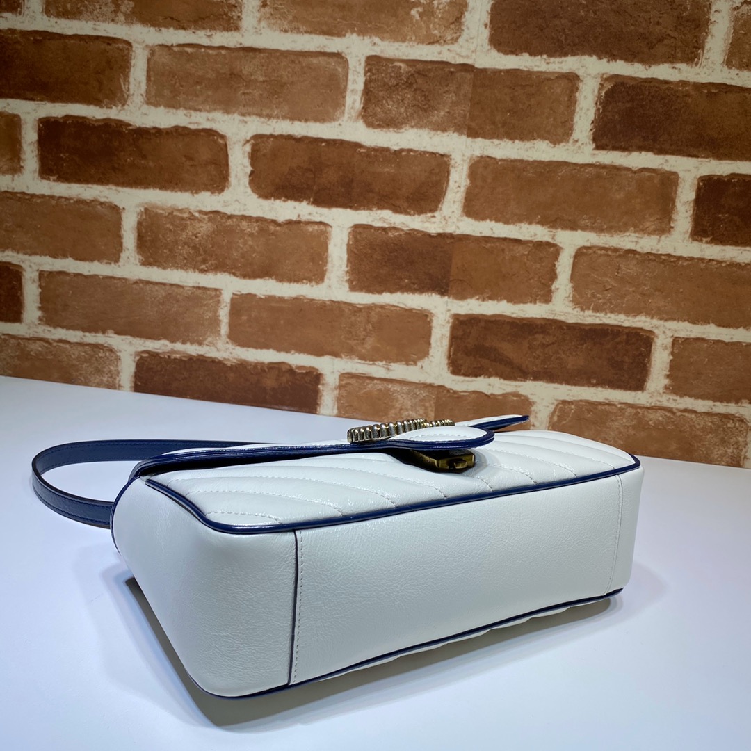 Gvc*1 gg marmont small shoulder bag white/navy ‎443497 26 x 15 x 7 cm