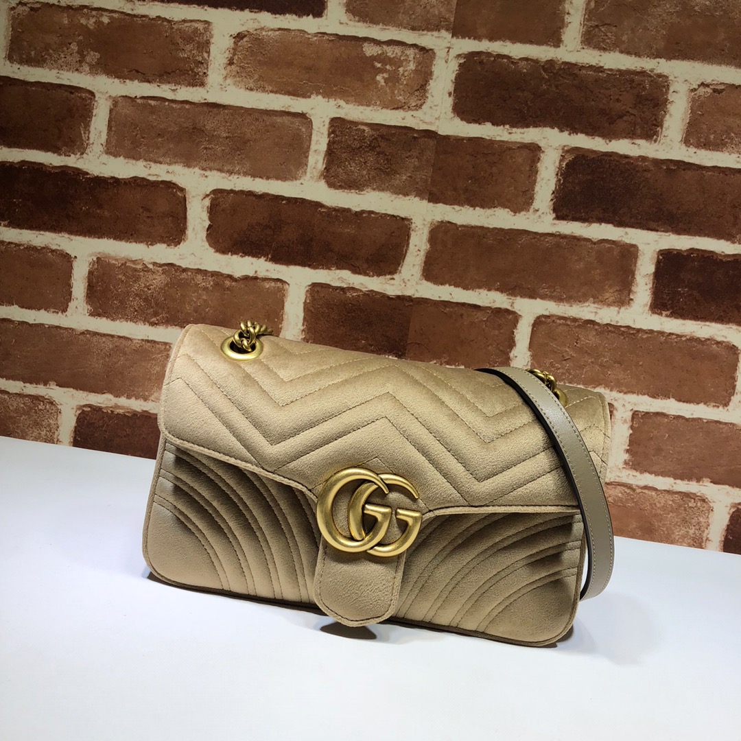 Gvc*1 gg marmont small shoulder bag velvet light beige ‎443497 26 x 15 x 7 cm