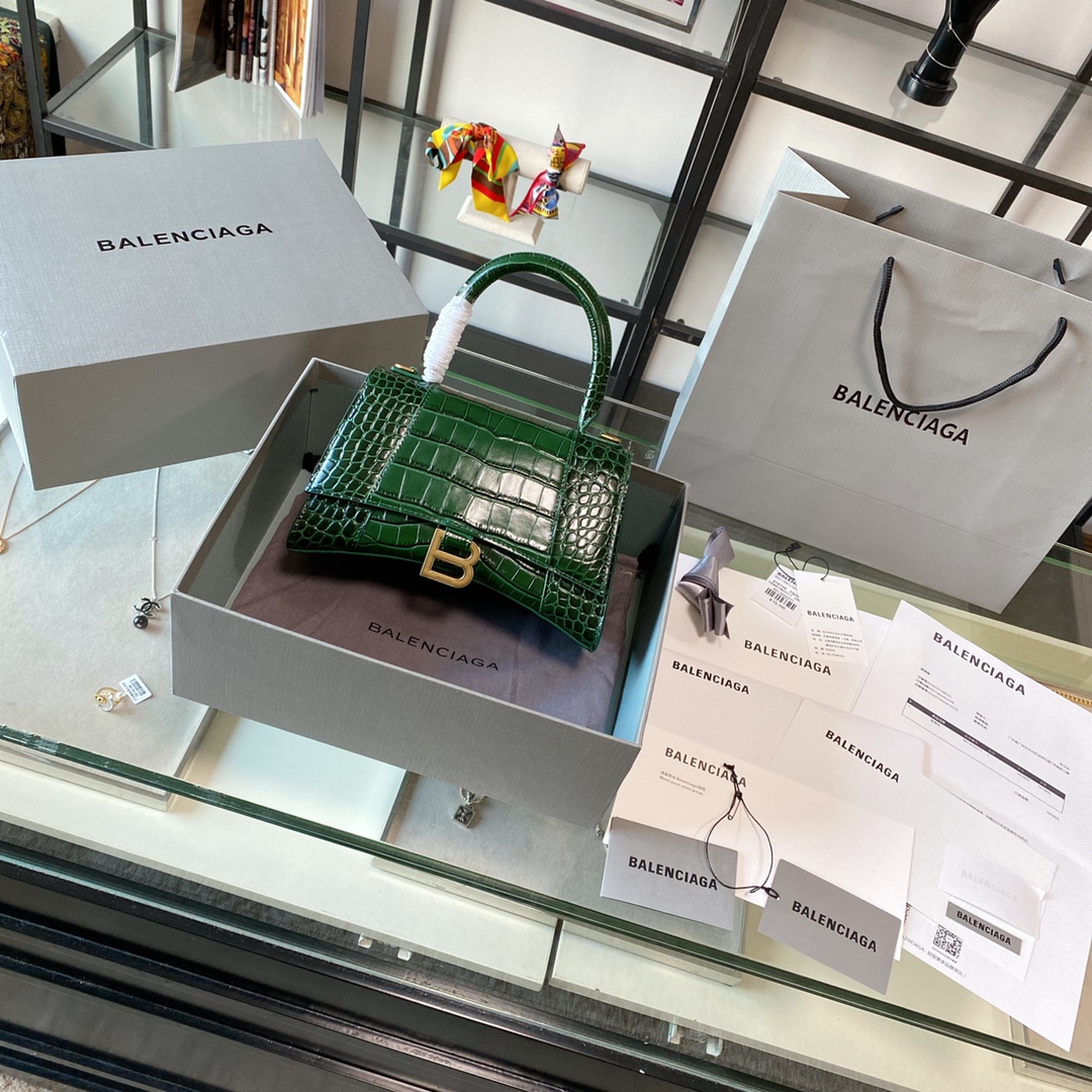 Ba1en*iaga women's hourglass small top handle bag in crocodile leather green 5935461 23 x 10 x 24 cm