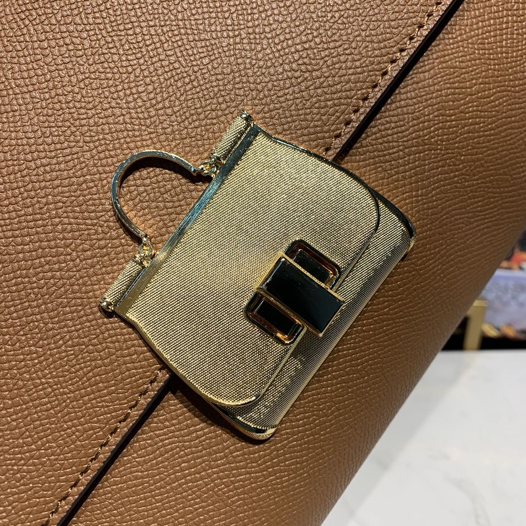 DOLCE & GABBANA Medium Dauphine Leather Sicily Bag Brown BB6002 25 x 12 x 22 cm