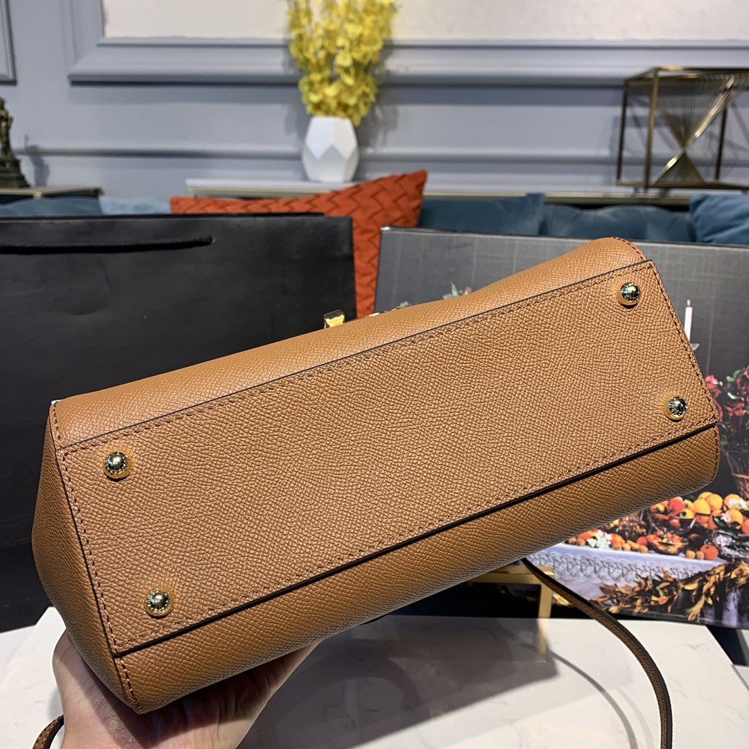 DOLCE & GABBANA Medium Dauphine Leather Sicily Bag Brown BB6002 25 x 12 x 22 cm