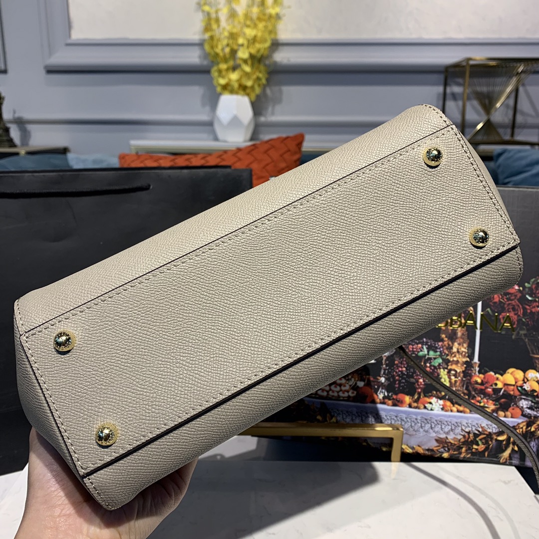 DOLCE & GABBANA Medium Dauphine Leather Sicily Bag Taupe BB6002 25 x 12 x 22 cm