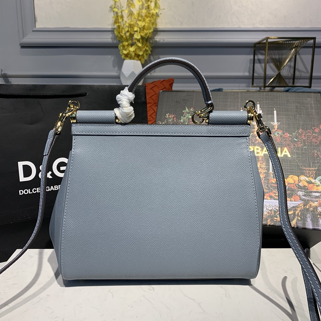DOLCE & GABBANA Medium Dauphine Leather Sicily Bag Light Blue BB6002 25 x 12 x 22 cm