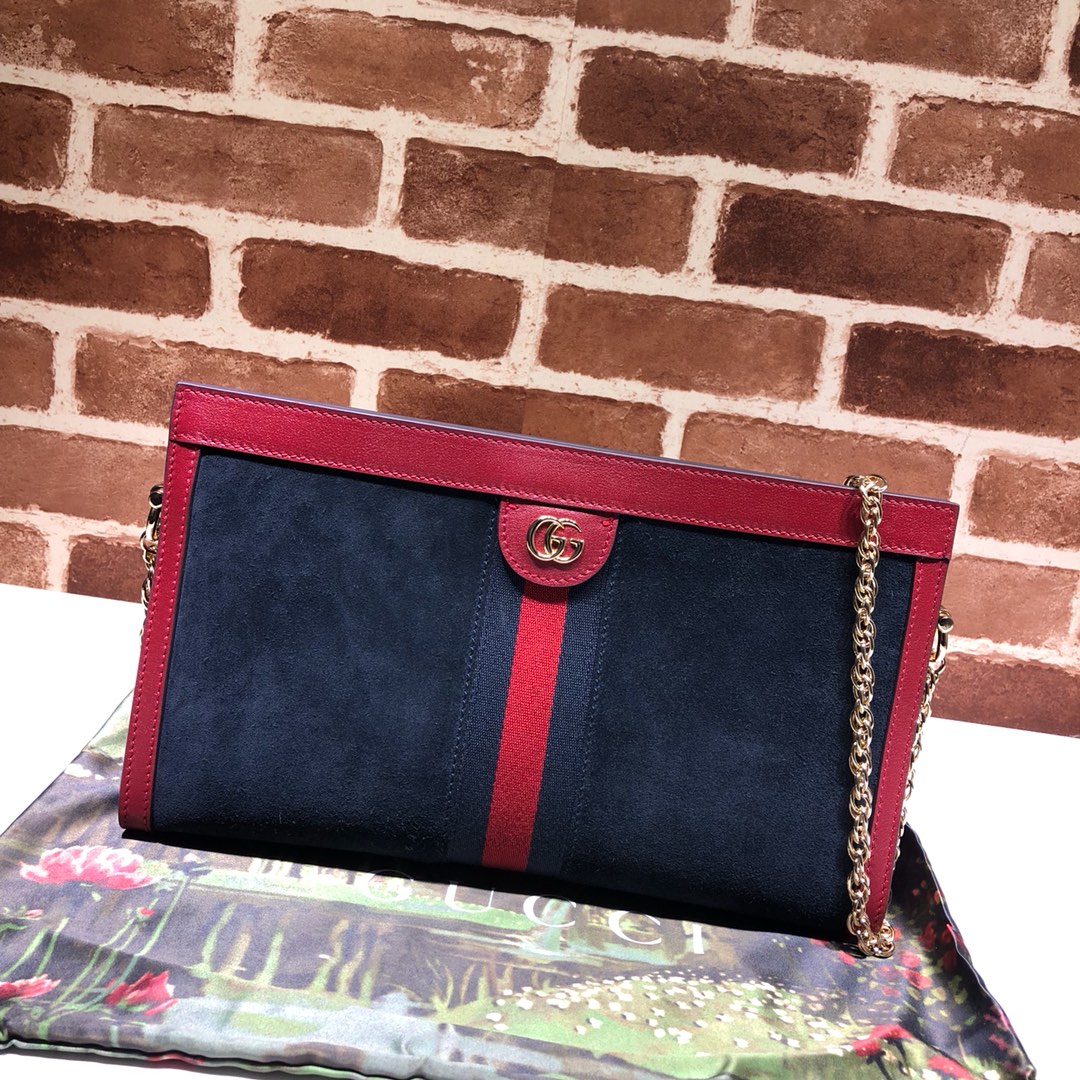 Gvc*1 medium ophidia gg shoulder bag in velvet marine/red 503876 32.5 x 20 x 10 cm
