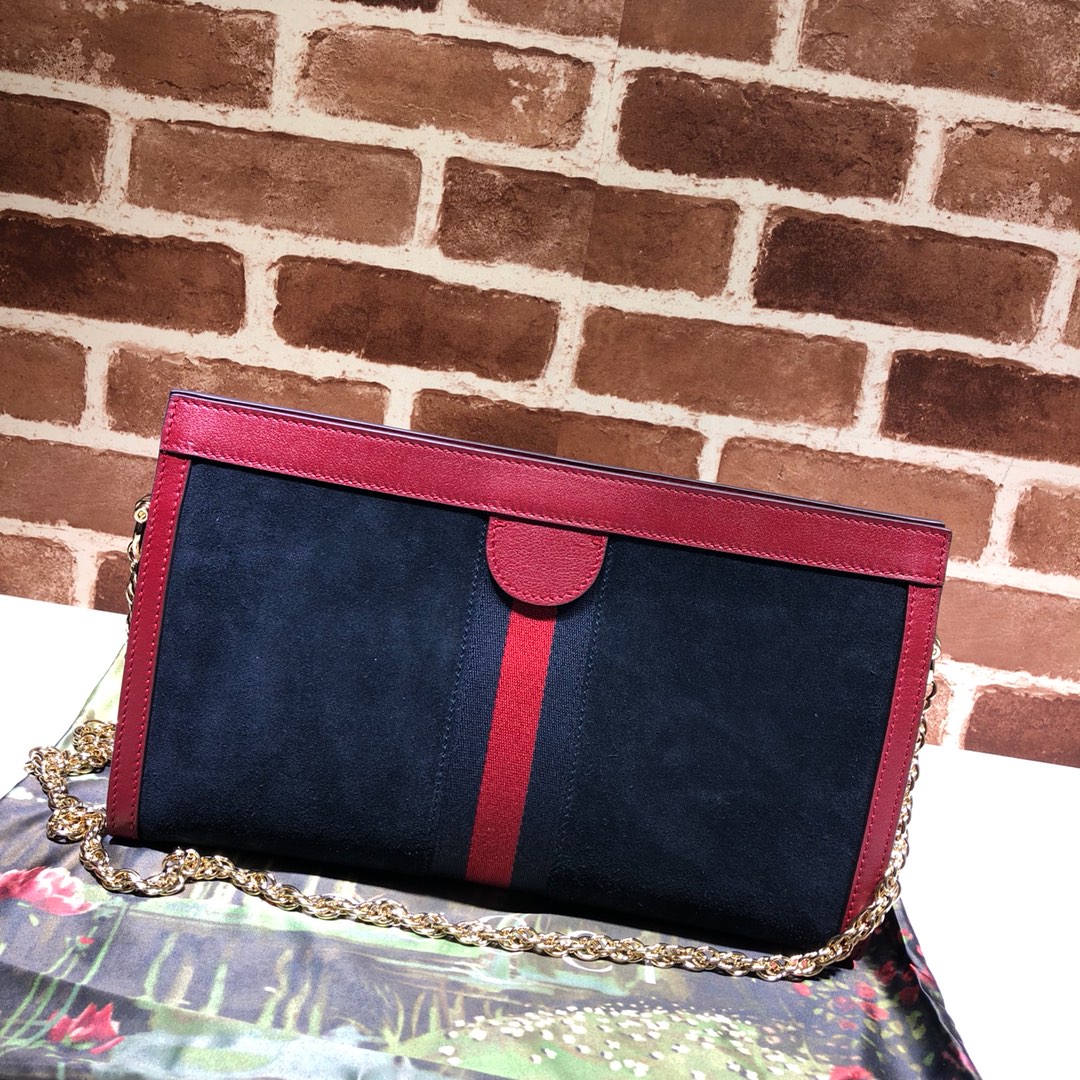 Gvc*1 medium ophidia gg shoulder bag in velvet marine/red 503876 32.5 x 20 x 10 cm