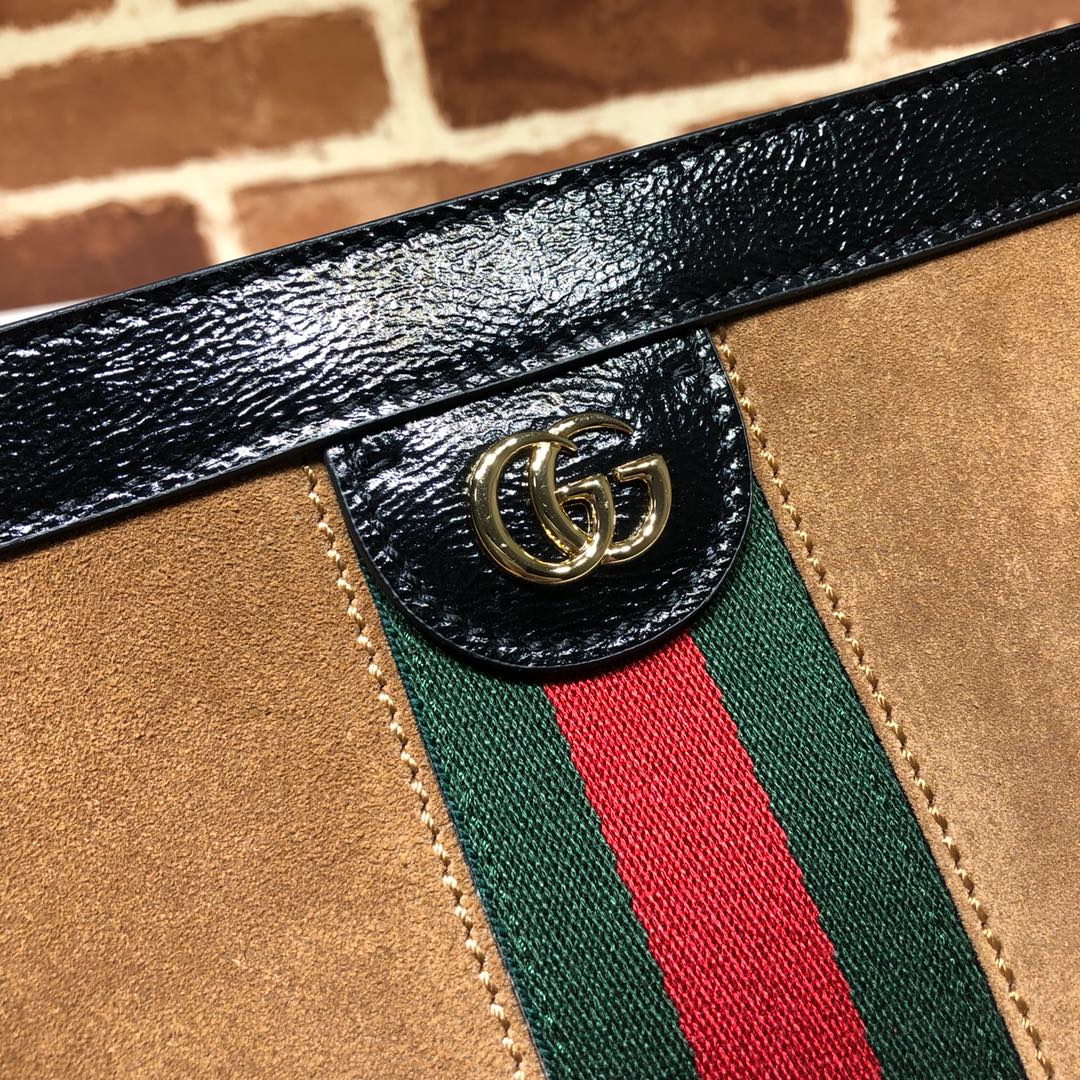 Gvc*1 medium ophidia gg shoulder bag in velvet tan/black 503876 32.5 x 20 x 10 cm