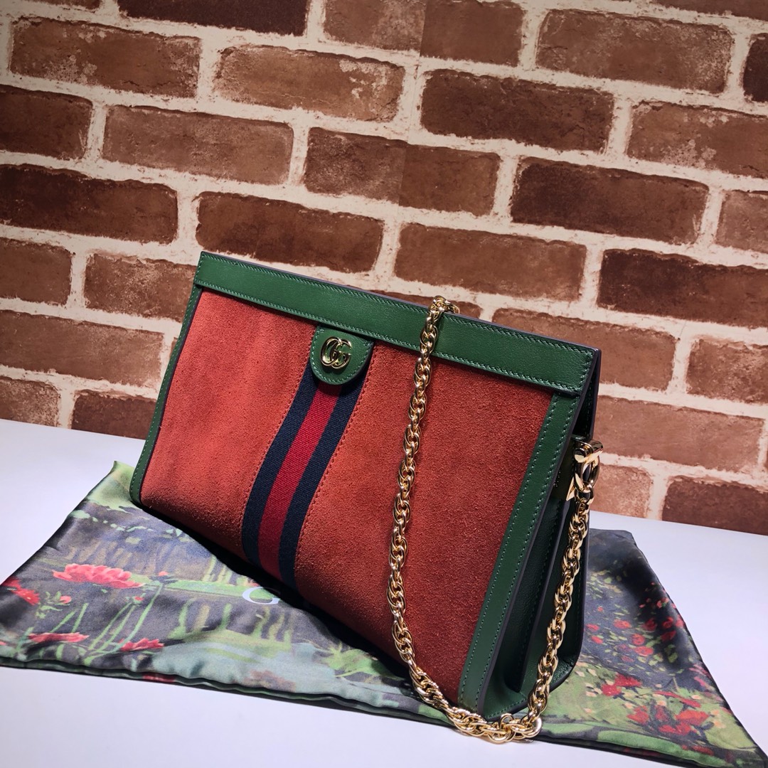 Gvc*1 medium ophidia gg shoulder bag in velvet orange/green 503876 32.5 x 20 x 10 cm