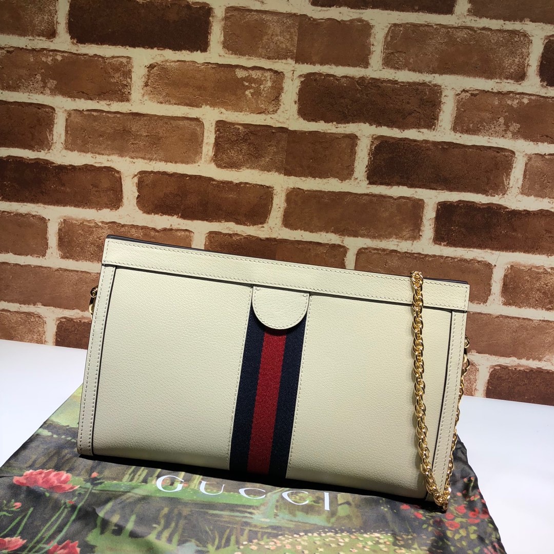 Gvc*1 medium ophidia gg shoulder bag in leather white 503876 32.5 x 20 x 10 cm