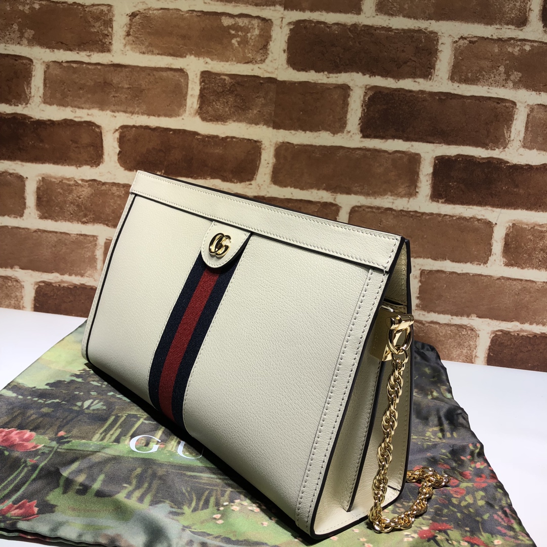 Gvc*1 medium ophidia gg shoulder bag in leather white 503876 32.5 x 20 x 10 cm