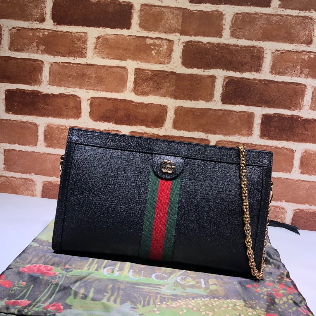 Gvc*1 medium ophidia gg shoulder bag in leather black 503876 32.5 x 20 x 10 cm