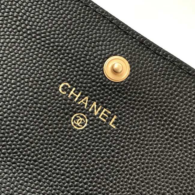 Ch**el long wallet smooth leather black & gold-tone metal a80286 19 x 10.5 x 3 cm