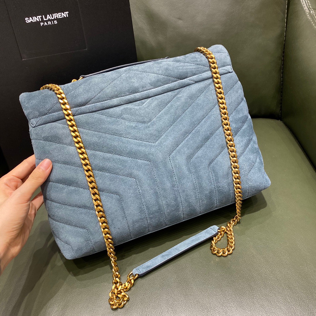 Y51 medium loulou in matelassé "y" blue suede 5749461 32 x 22 x 12 cm