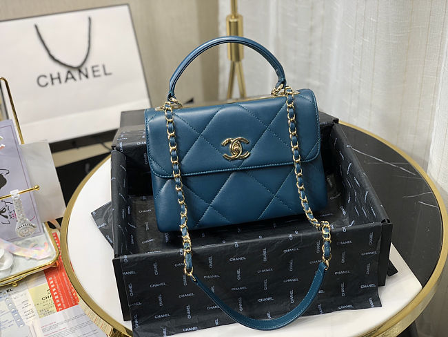 Ch**el small flap bag with top handle dark blue a92236 25cm