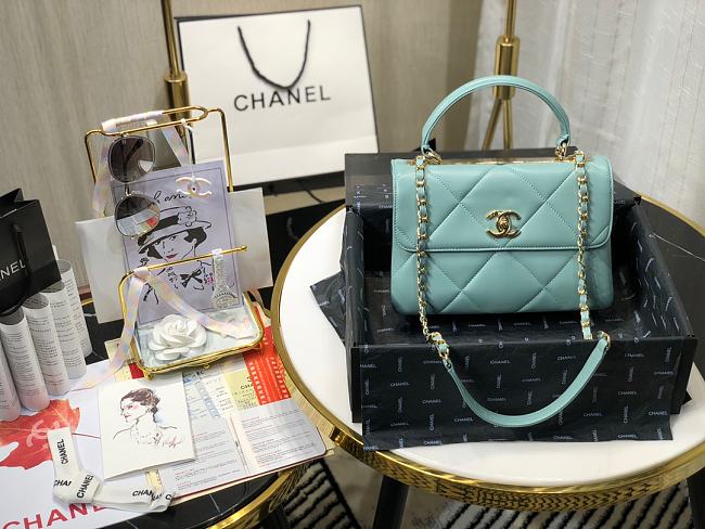 Ch**el small flap bag with top handle blue a92236 25cm