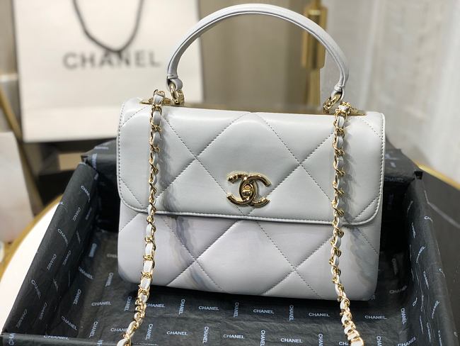 Ch**el small flap bag with top handle grey a92236 25cm