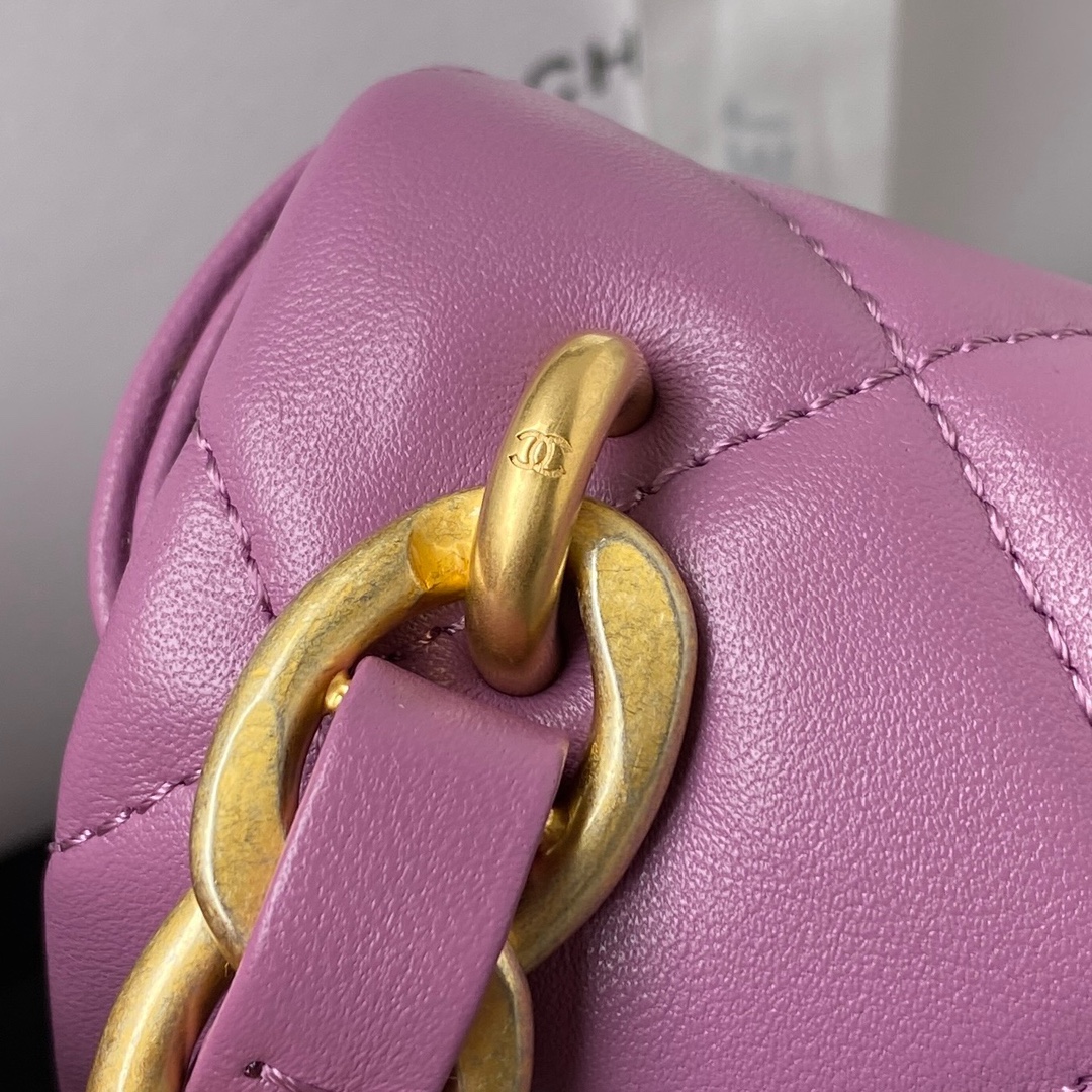 Ch**el flap bag with big chain leather purle 22 × 5 × 15.5 cm