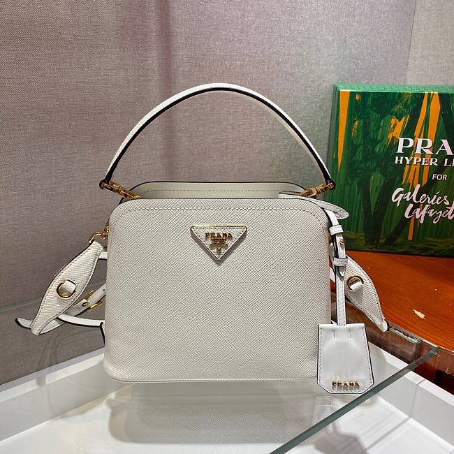 Pra*a matinée micro saffiano leather bag white 1ba286 21 x 16.5 x 9.5 cm