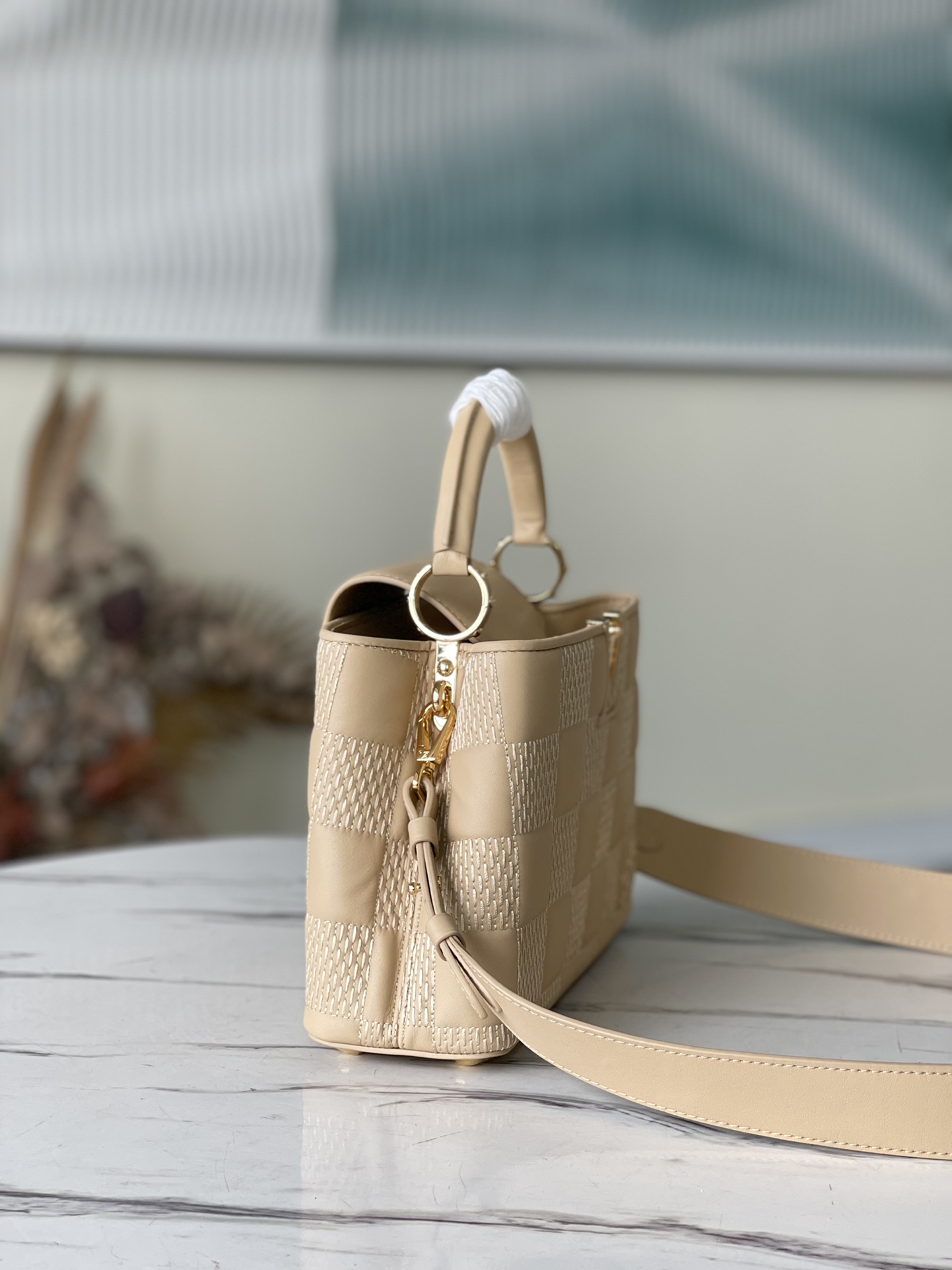 l0vis Vvtt0n capucines bb damier quilt lambskin creme m59225 27 x 18 x 9 cm