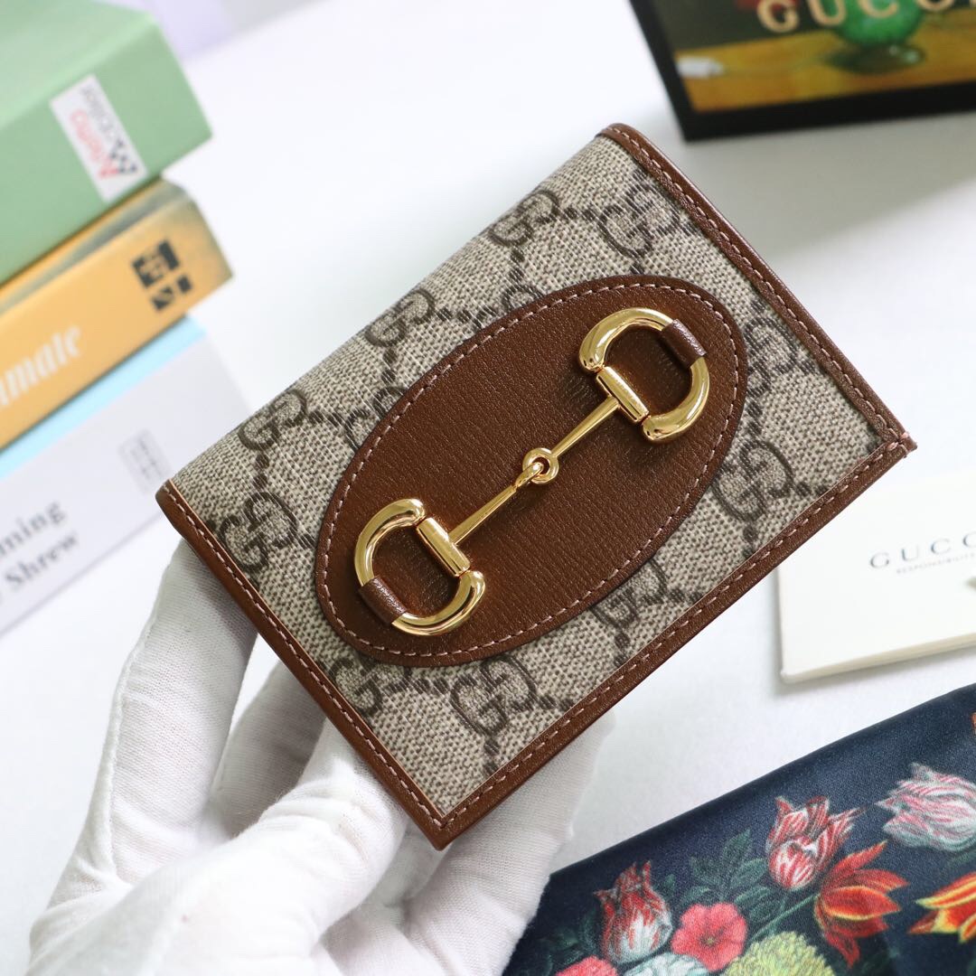 Gvc*1 horsebit 1955 card case wallet canvas brown ‎621887 11 x 8.5 x 3 cm