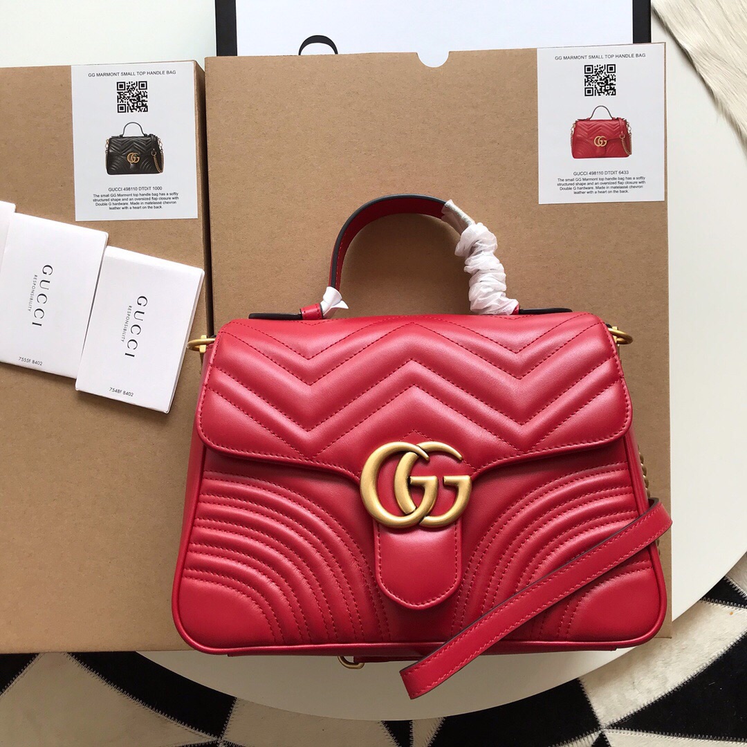Gvc*1 gg marmont small top handle bag red 27 x 19 x 10.5 cm