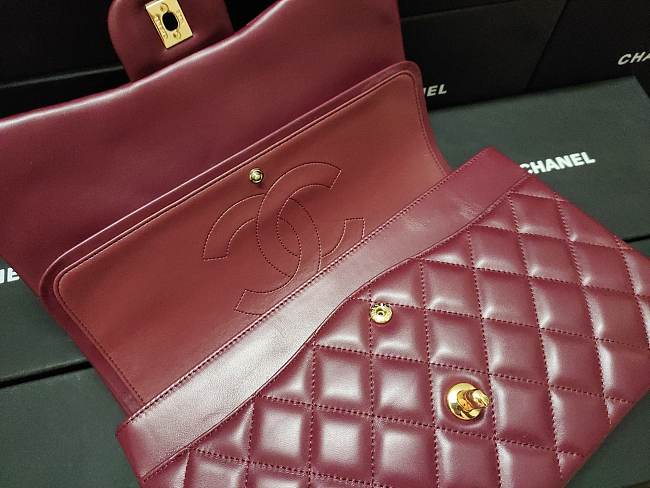 Ch**el flap bag lambskin leather gold chain burgundy a1113 30cm