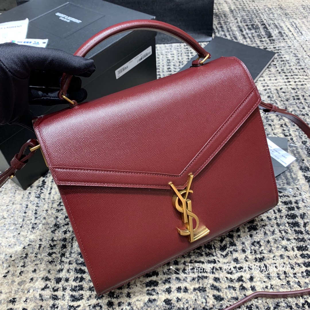 Y51 cassandra medium top handle bag grained leather red 623931 24.5 x 20 x 11.5 cm