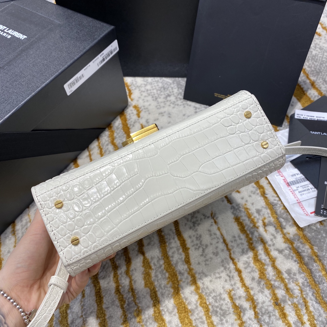 Y51 cassandra mini top handle bag crocodile leather white 623930 20 x 16 x 7.5 cm