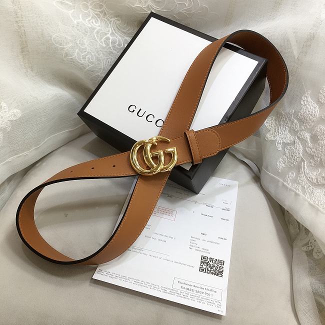 GG Marmont Leather Belt With Shiny Buckle Brown 3 cm