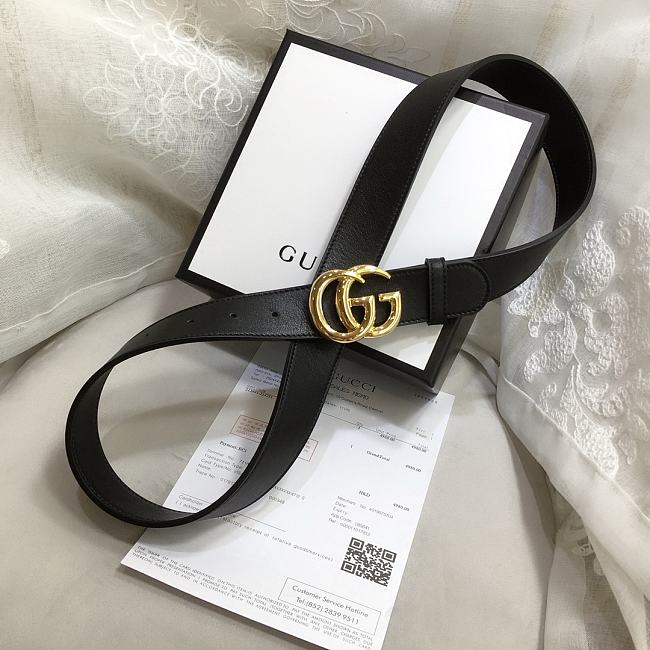 GG Marmont Leather Belt With Shiny Buckle Black 3 cm