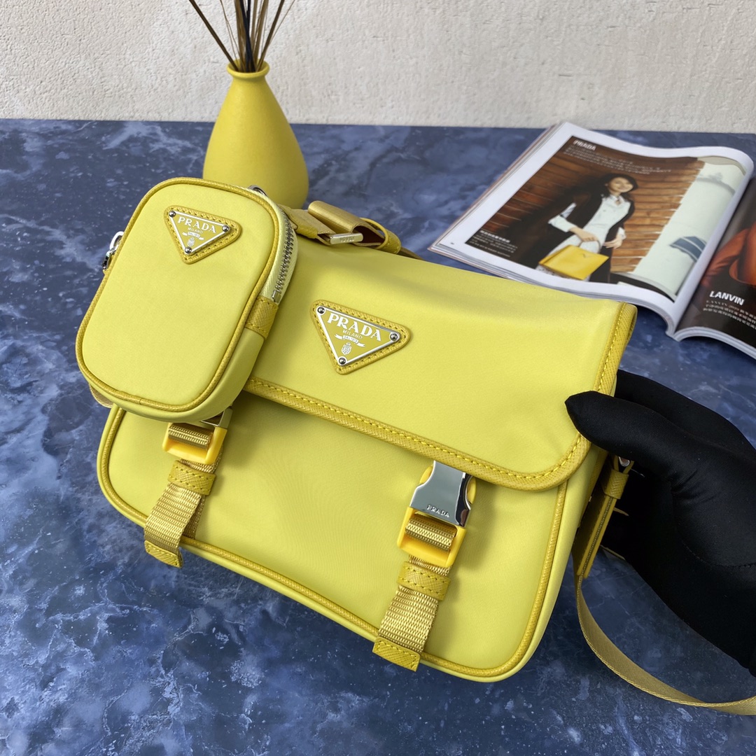 Pra*a re-nylon/saffiano leather shoulder bag yellow 2vd034 16 x 22 x 8.5 cm