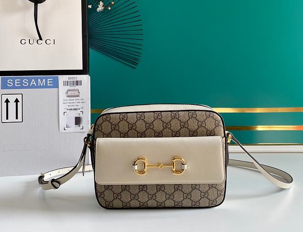 Gvc*1 horsebit 1955 small shoulder bag white and ebony 645454 22.5 x 17 x 6.5 cm