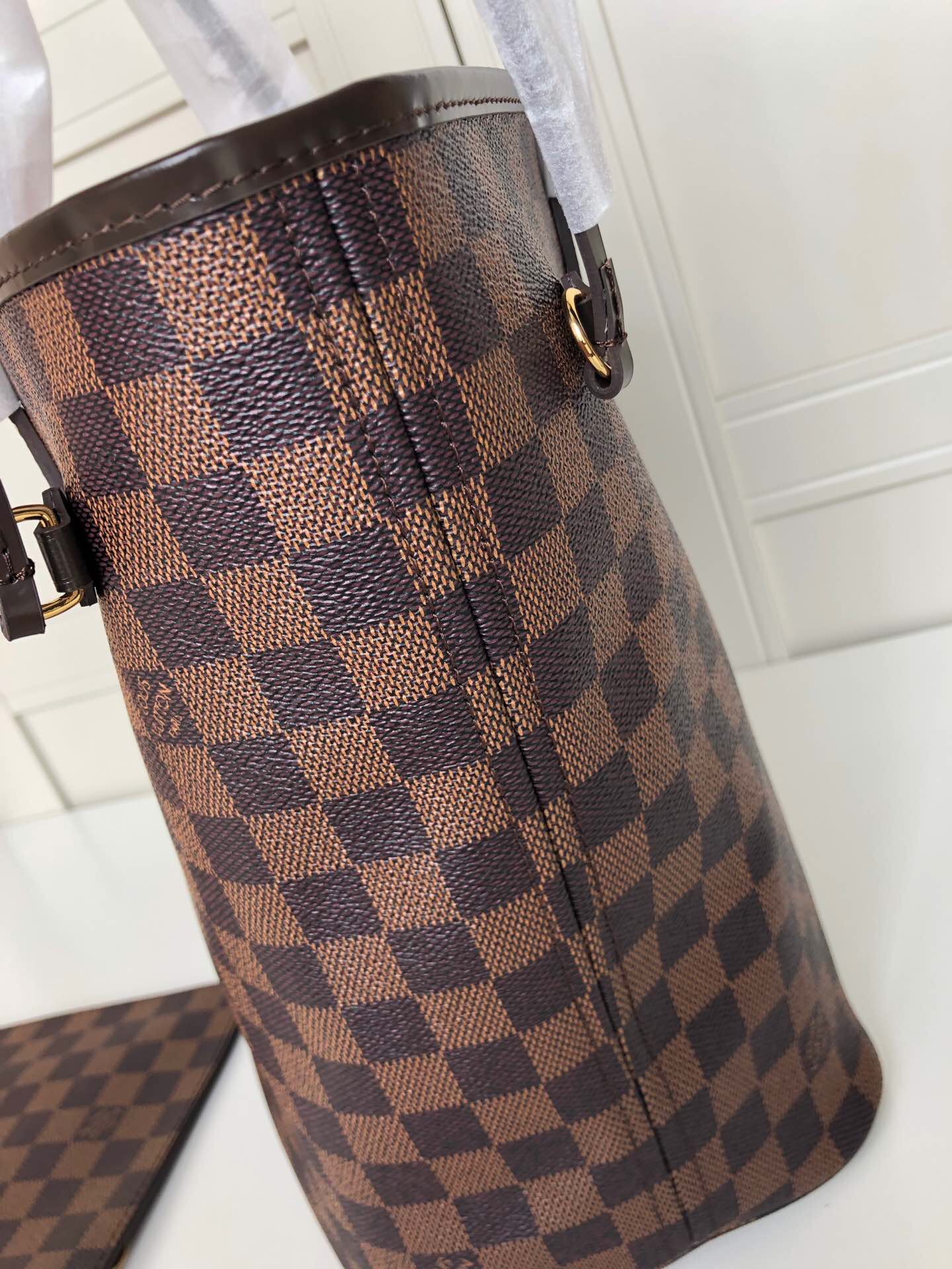 LV Neverfull shopping MM bag black check powder 32CM m41358