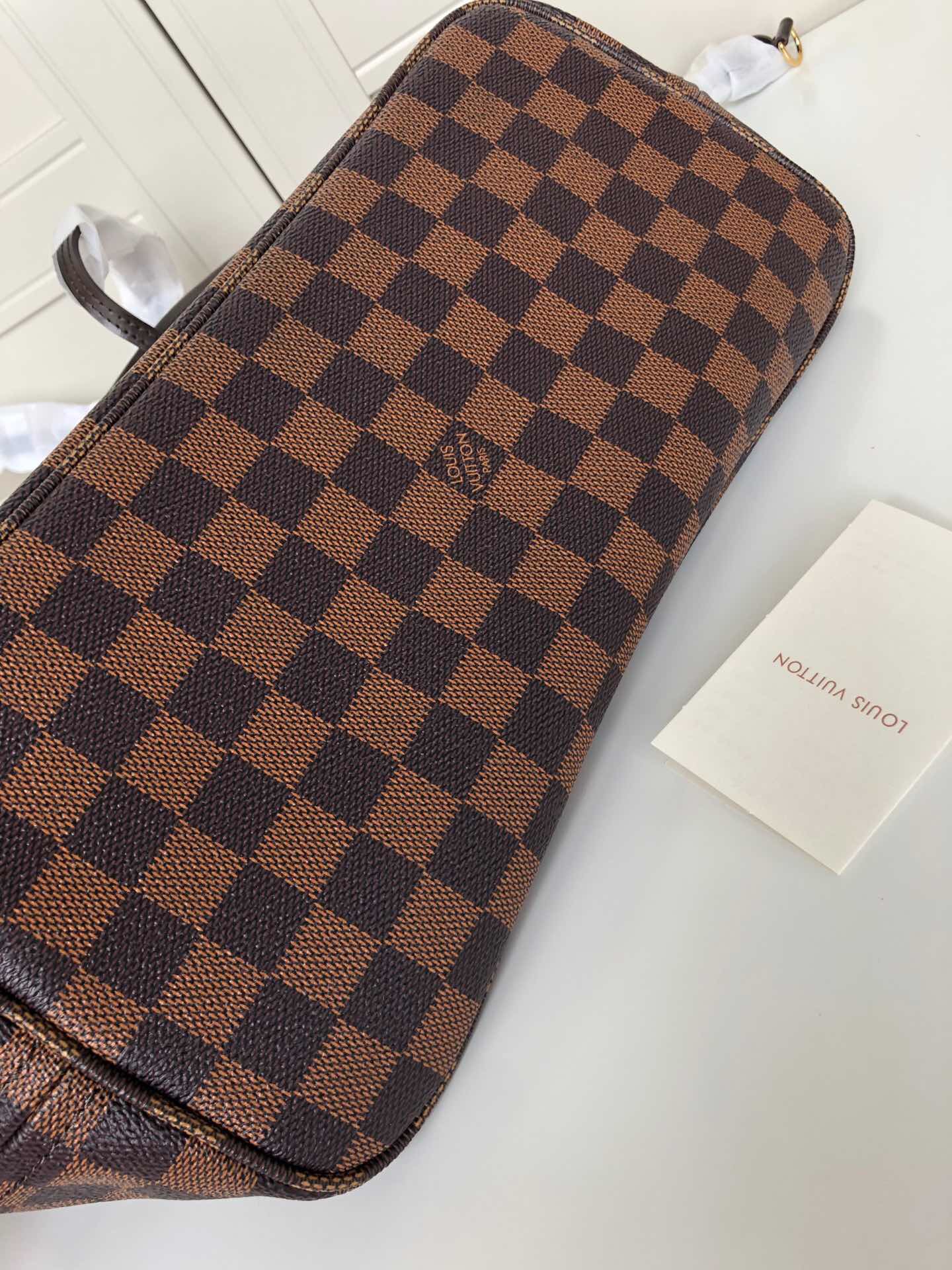 LV Neverfull shopping MM bag black check powder 32CM