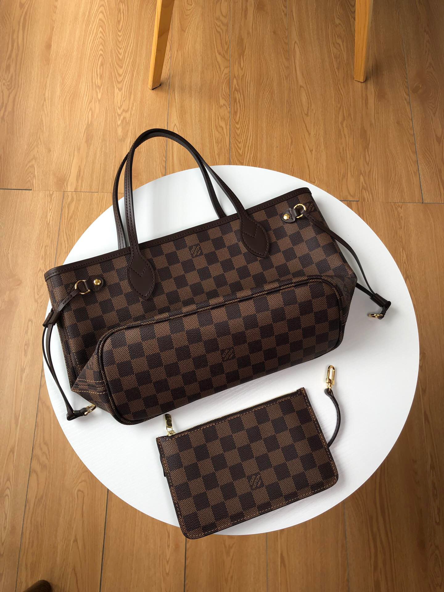 LV Neverfull shopping pm bag N41358 coffee with red 29cm