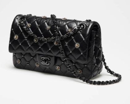 Ch**el classic handbag shiny crumpled calfskin black 25.5cm