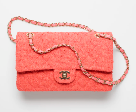 Ch**el classic handbag tweed gold-tone metal coral 25.5cm