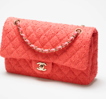 Ch**el classic handbag tweed gold-tone metal coral 25.5cm