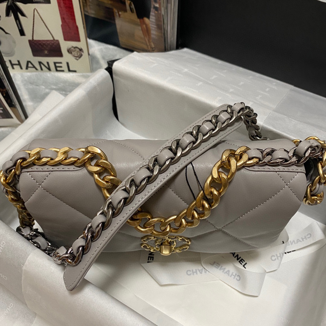 Ch**el 19 calfskin in grey-26×16×9cm