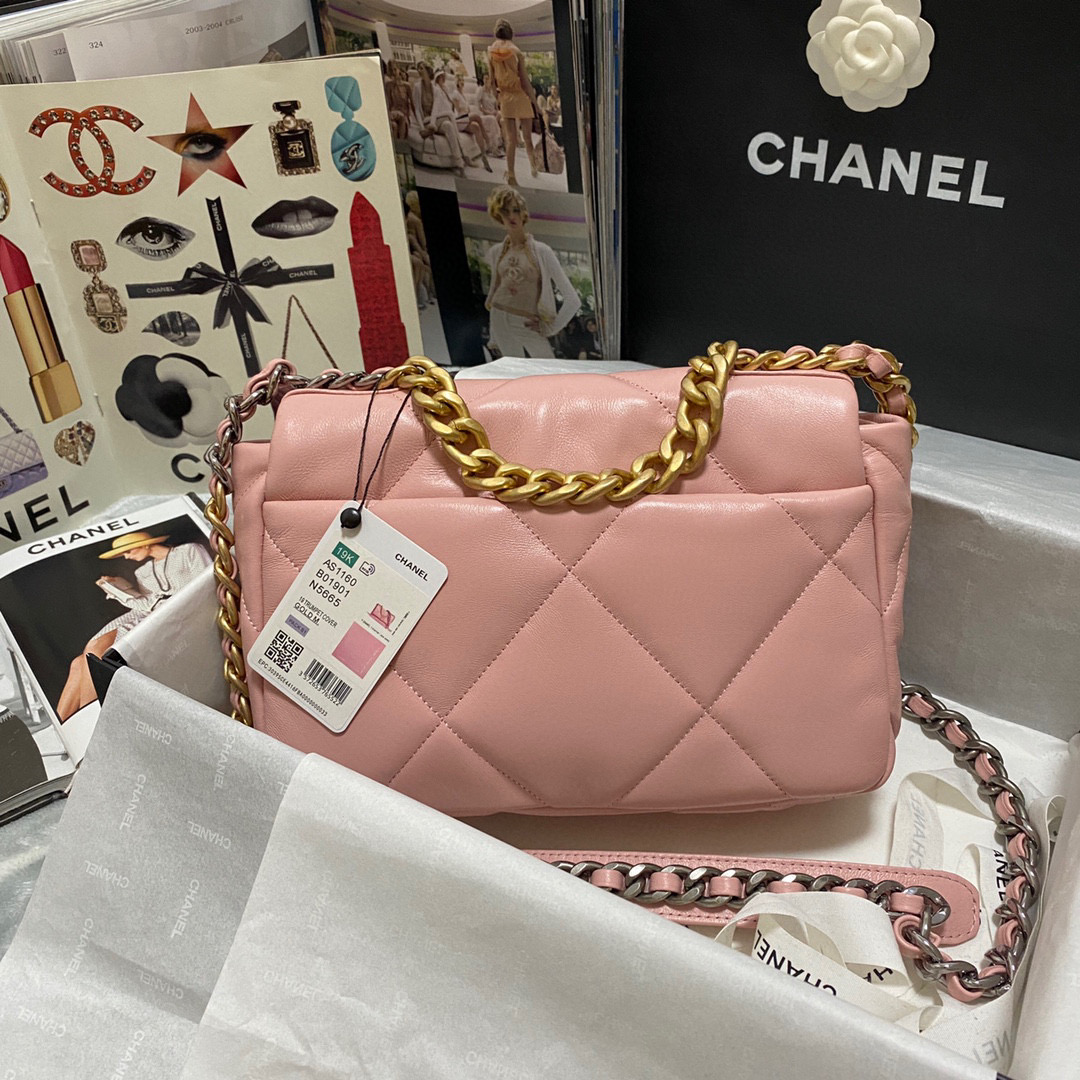 Ch**el 19 calfskin in pink-26×16×9cm